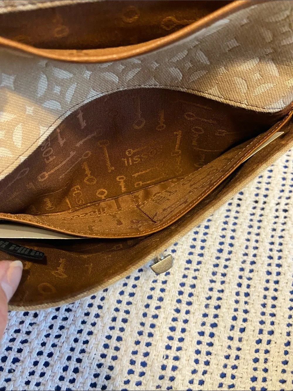 Fossil Marlow Signature wristlet jacquard canvas signature diamond pattern